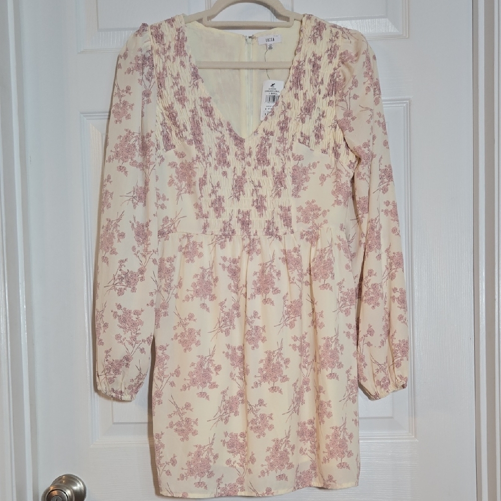 New Lucca Cream Pink Floral Long Sleeve Floral Dress Size XS